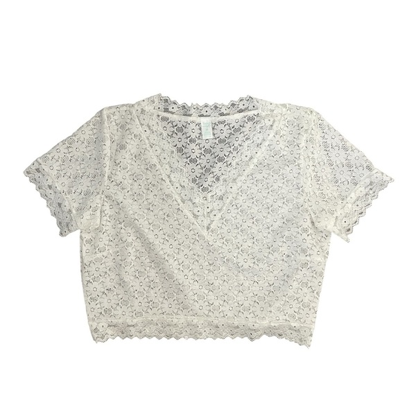 Fredericks of Hollywood Y2K Fairycore White Lace Cropped Top XL Romantic Vintage - Picture 1 of 5